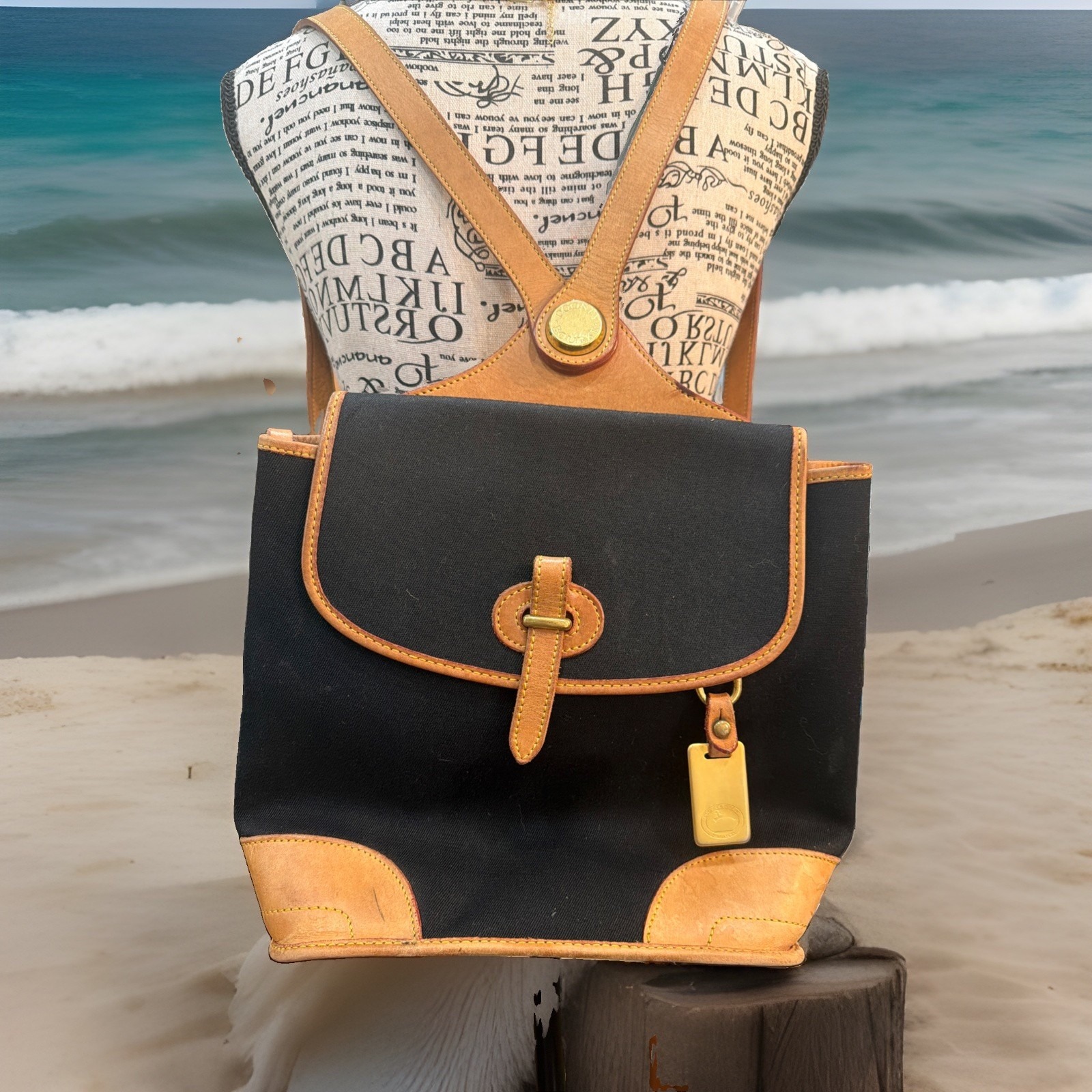Dooney & Bourke Vtg Leather Perforated Bag Backpack Buckle Y2k 90s